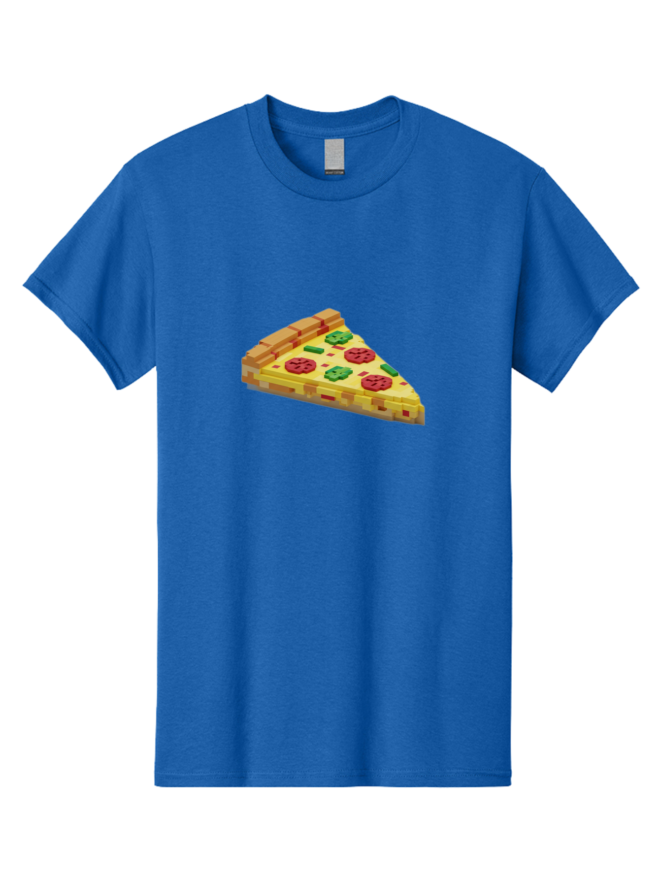 3D-Pizza-Slice Men'S Graphic Tee, 100% Cotton, Comfortable Casual Summer Wear, Machine Washable, Pixel Art, Pizza Slice, 3D Graphics, Pepperoni Pizza, Green Peppers, Yellow Crust, Red Toppings, Digital Illustration, Blocky Texture, Bab615