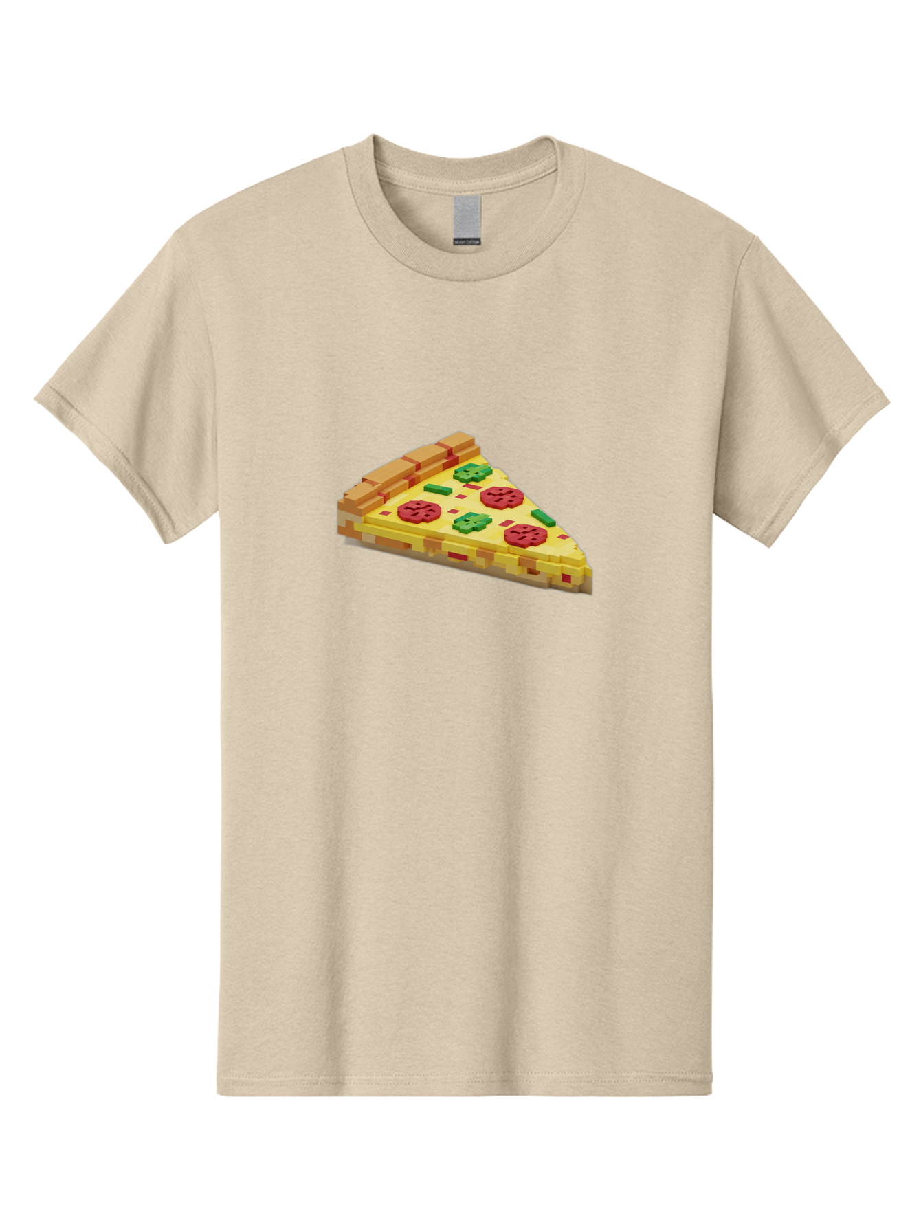 3D-Pizza-Slice Men'S Graphic Tee, 100% Cotton, Comfortable Casual Summer Wear, Machine Washable, Pixel Art, Pizza Slice, 3D Graphics, Pepperoni Pizza, Green Peppers, Yellow Crust, Red Toppings, Digital Illustration, Blocky Texture, Bab615