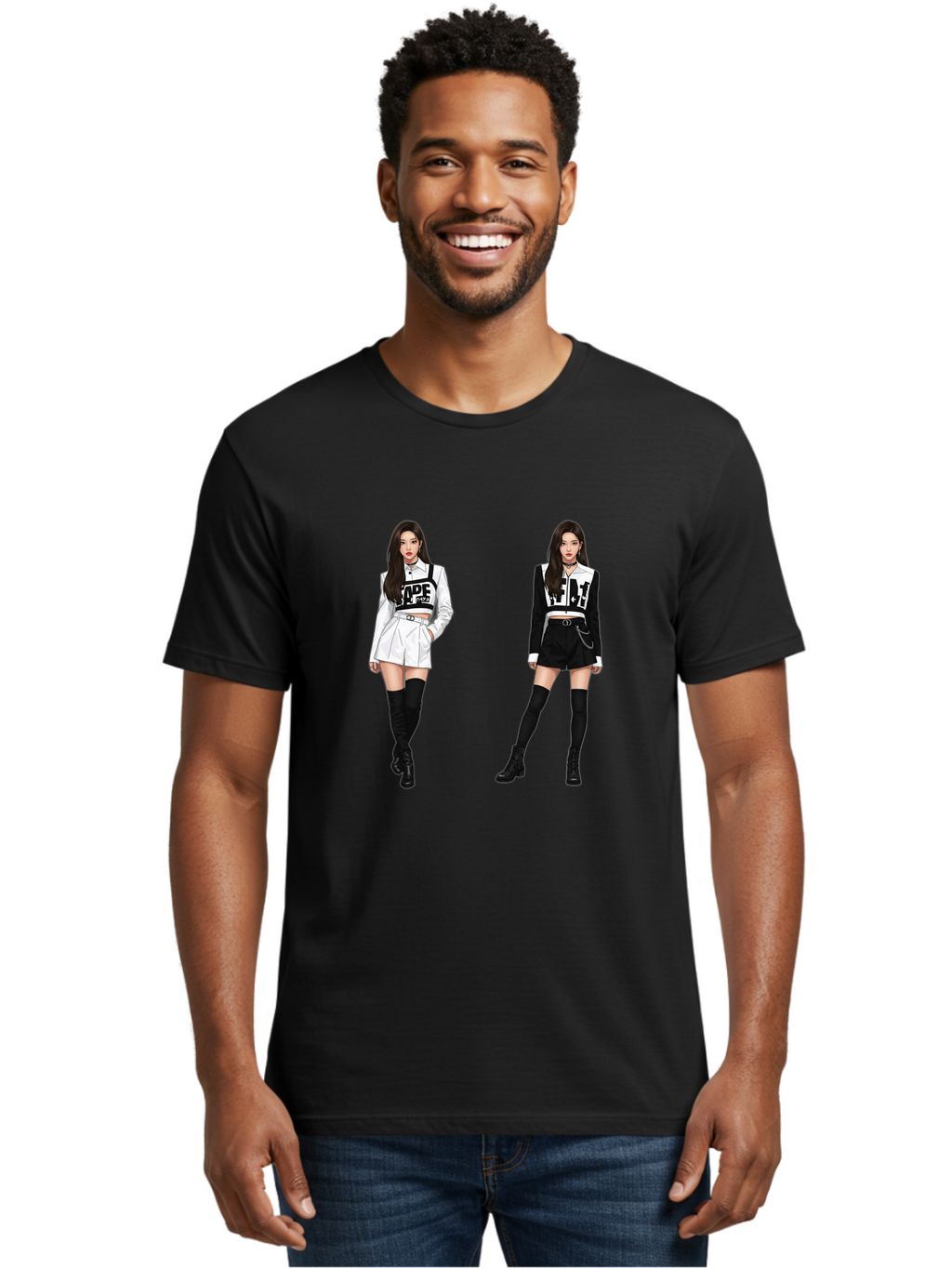 Aape-By-Baperama Men'S Graphic Tee, 100% Cotton, Comfortable Casual Summer Wear, Machine Washable, Fashion Illustration, Aape Clothing, Streetwear Style, Edgy Look, Bold Graphics, Monochrome Aesthetic, High-Contrast Visuals, Long Boots Bab616