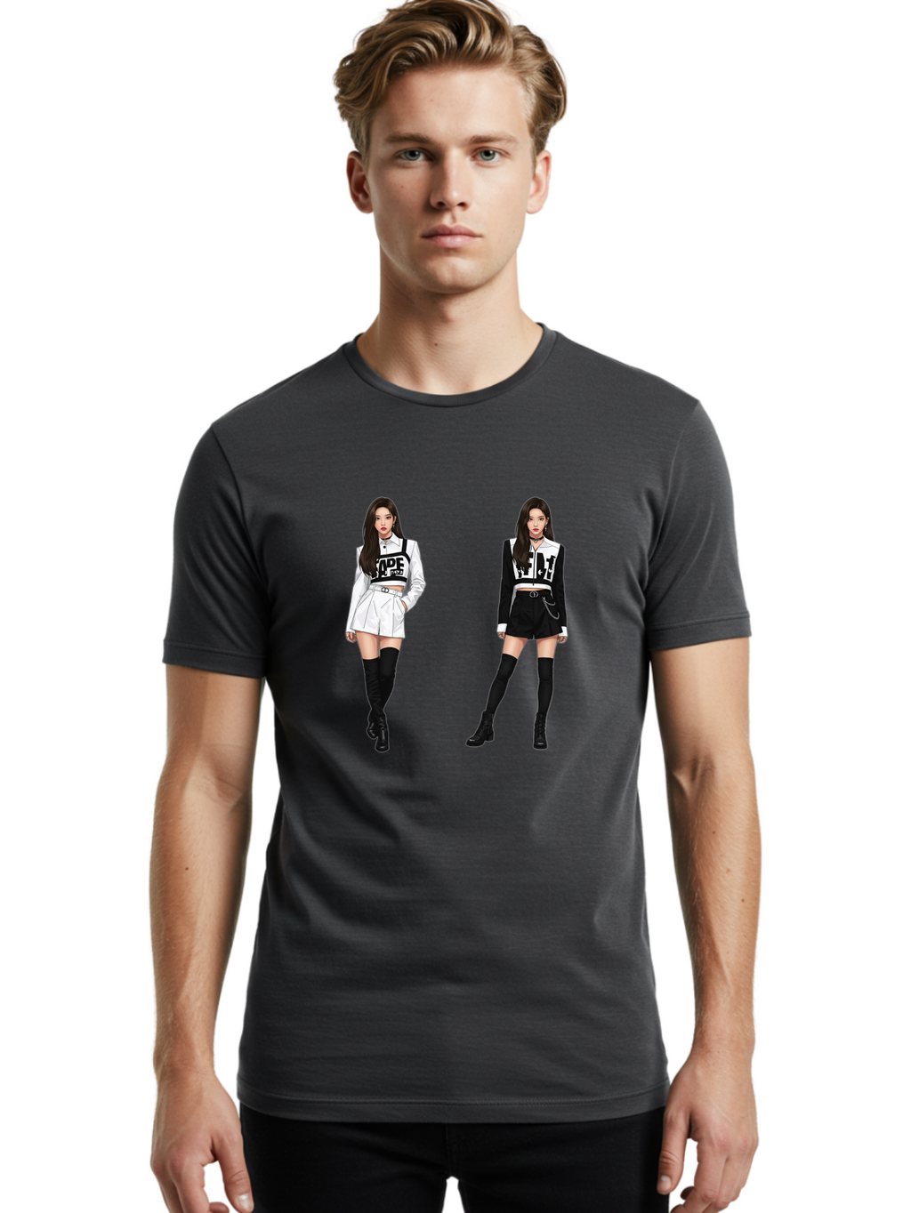 Aape-By-Baperama Men'S Graphic Tee, 100% Cotton, Comfortable Casual Summer Wear, Machine Washable, Fashion Illustration, Aape Clothing, Streetwear Style, Edgy Look, Bold Graphics, Monochrome Aesthetic, High-Contrast Visuals, Long Boots Bab616