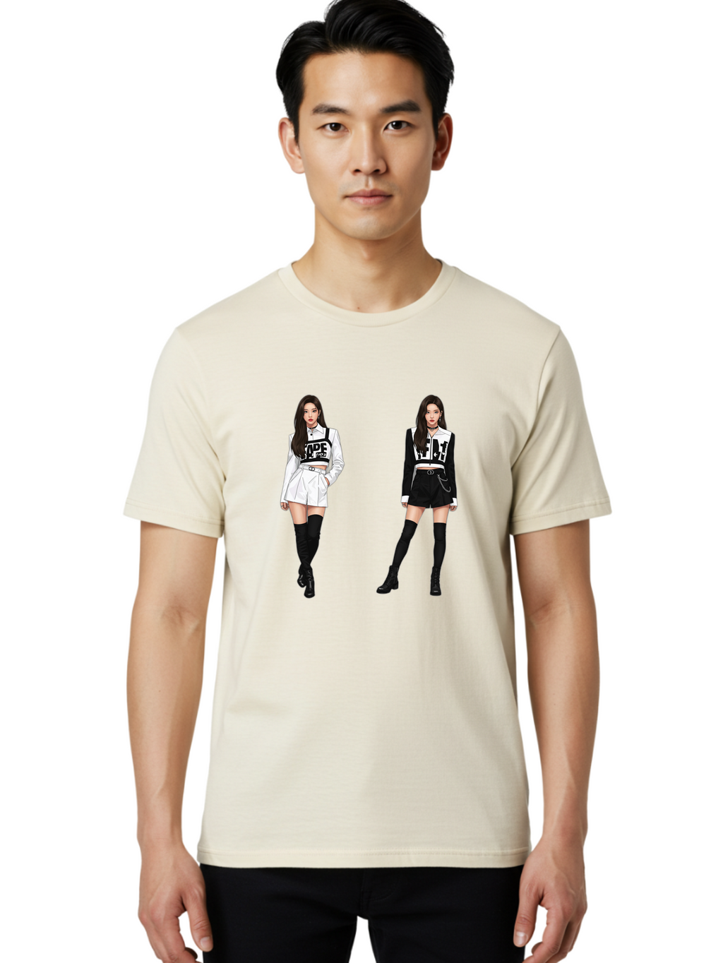 Aape-By-Baperama Men'S Graphic Tee, 100% Cotton, Comfortable Casual Summer Wear, Machine Washable, Fashion Illustration, Aape Clothing, Streetwear Style, Edgy Look, Bold Graphics, Monochrome Aesthetic, High-Contrast Visuals, Long Boots Bab616