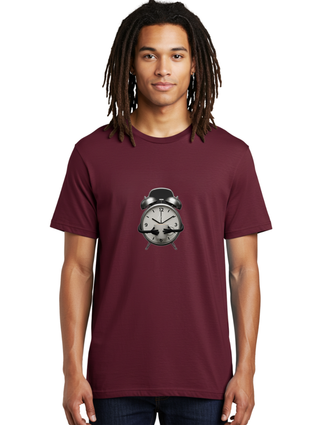 Alarm-Clock Men'S Graphic Tee, 100% Cotton, Comfortable Casual Summer Wear, Machine Washable, Alarm Clock With Hands At 11:30, Retro Style, Classic Design, Simple Analog Clock, Time Keeping, Morning Wake-Up, Black And White Clock Face, Bab618