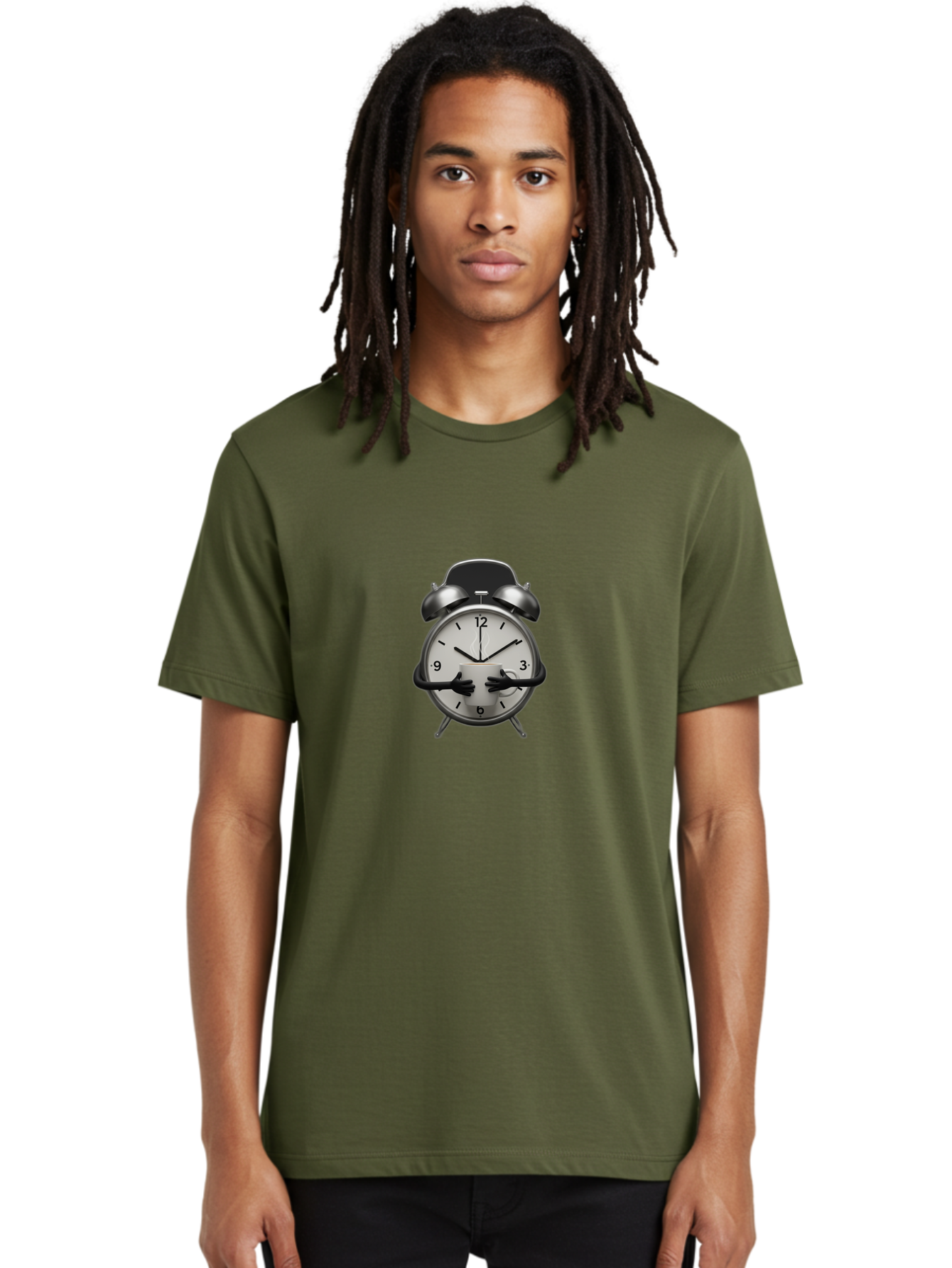 Alarm-Clock Men'S Graphic Tee, 100% Cotton, Comfortable Casual Summer Wear, Machine Washable, Alarm Clock With Hands At 11:30, Retro Style, Classic Design, Simple Analog Clock, Time Keeping, Morning Wake-Up, Black And White Clock Face, Bab618