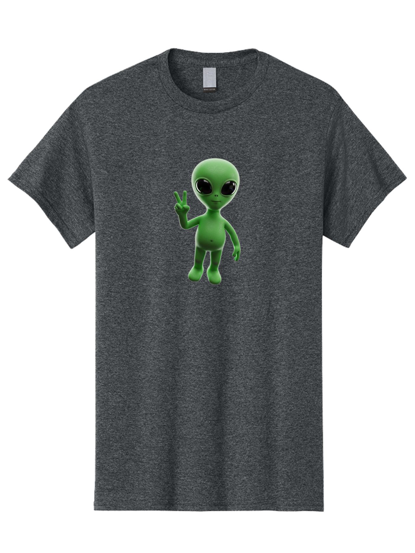 Alien-2 Men'S Graphic Tee, 100% Cotton, Comfortable Casual Summer Wear, Machine Washable, Cartoon Alien, Peace Sign, 3D Rendering, Friendly Gesture, Outer Space Character, Green Skin Tone, Black Eyes, Digital Artwork, Pop Culture Symbol Bab620