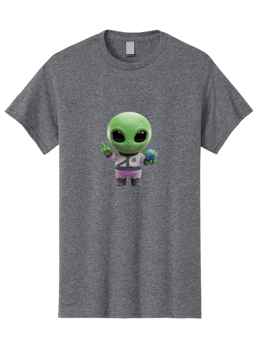 Alien-Astronaut Men'S Graphic Tee, 100% Cotton, Comfortable Casual Summer Wear, Machine Washable, Cartoon Alien, Astronaut Costume, Peace Sign, Earth Globe, Space Exploration, Friendly Extraterrestrial, Sci-Fi Character, Bab621