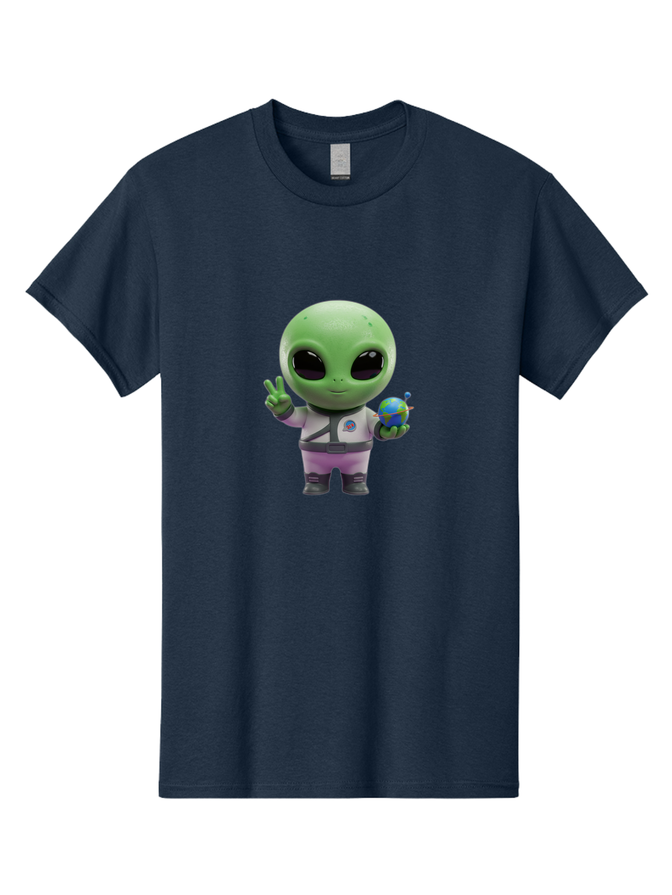 Alien-Astronaut Men'S Graphic Tee, 100% Cotton, Comfortable Casual Summer Wear, Machine Washable, Cartoon Alien, Astronaut Costume, Peace Sign, Earth Globe, Space Exploration, Friendly Extraterrestrial, Sci-Fi Character, Bab621