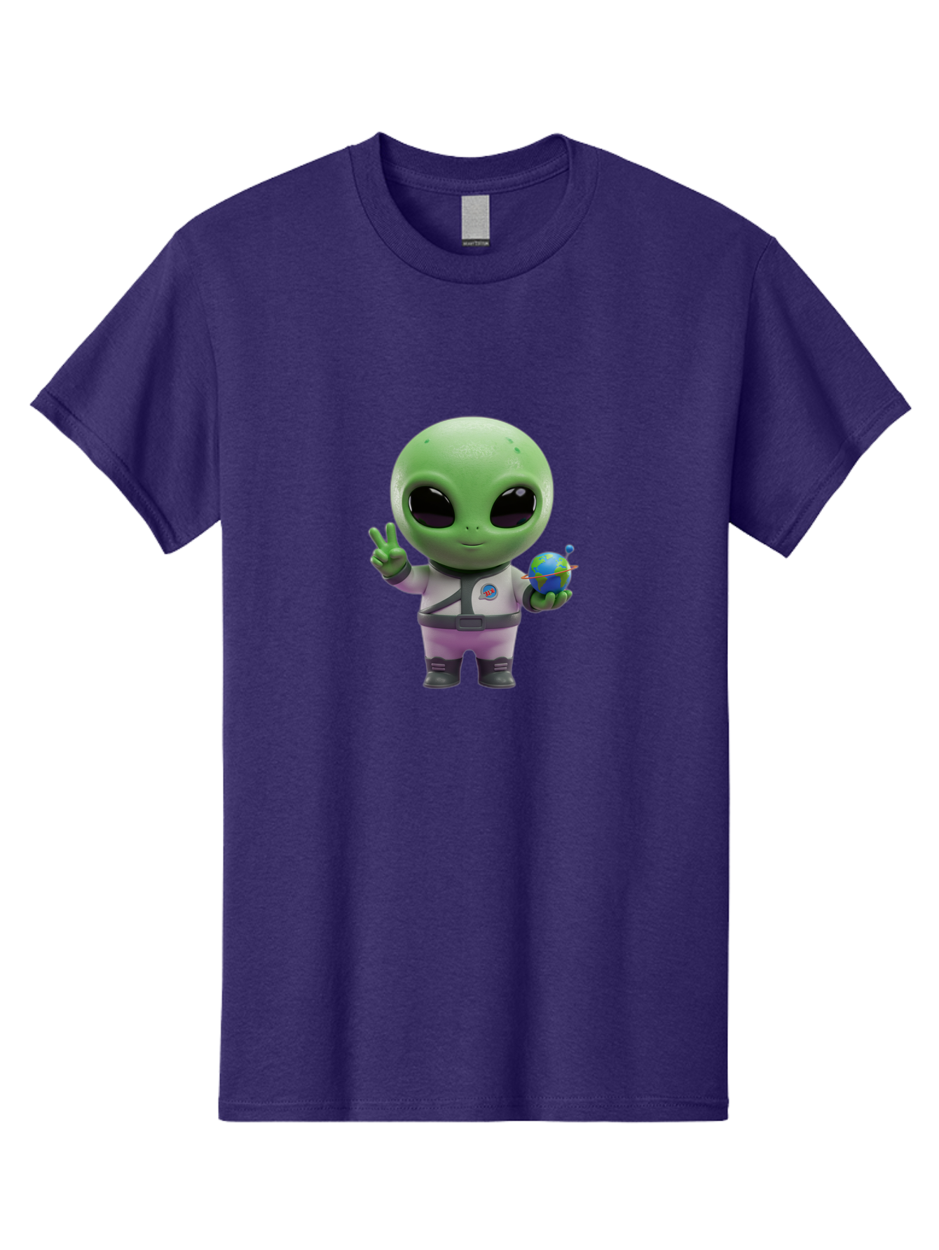 Alien-Astronaut Men'S Graphic Tee, 100% Cotton, Comfortable Casual Summer Wear, Machine Washable, Cartoon Alien, Astronaut Costume, Peace Sign, Earth Globe, Space Exploration, Friendly Extraterrestrial, Sci-Fi Character, Bab621