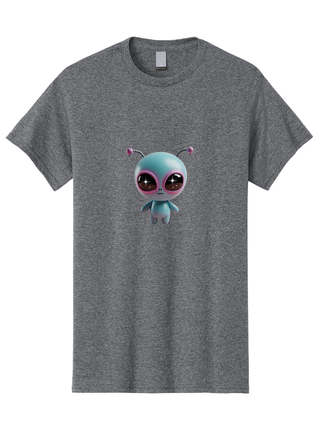 Alien-Character Men'S Graphic Tee, 100% Cotton, Comfortable Casual Summer Wear, Machine Washable, Cartoon Alien, Pastel Colors, Cute Design, Big Eyes, Smiling Face, Antennae, 3D Illustration, Quirky Character, Futuristic Being, Playful Vibe, Bab623