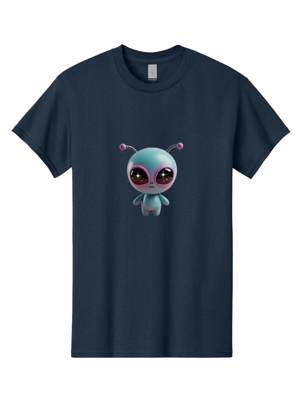 Alien-Character Men'S Graphic Tee, 100% Cotton, Comfortable Casual Summer Wear, Machine Washable, Cartoon Alien, Pastel Colors, Cute Design, Big Eyes, Smiling Face, Antennae, 3D Illustration, Quirky Character, Futuristic Being, Playful Vibe, Bab623