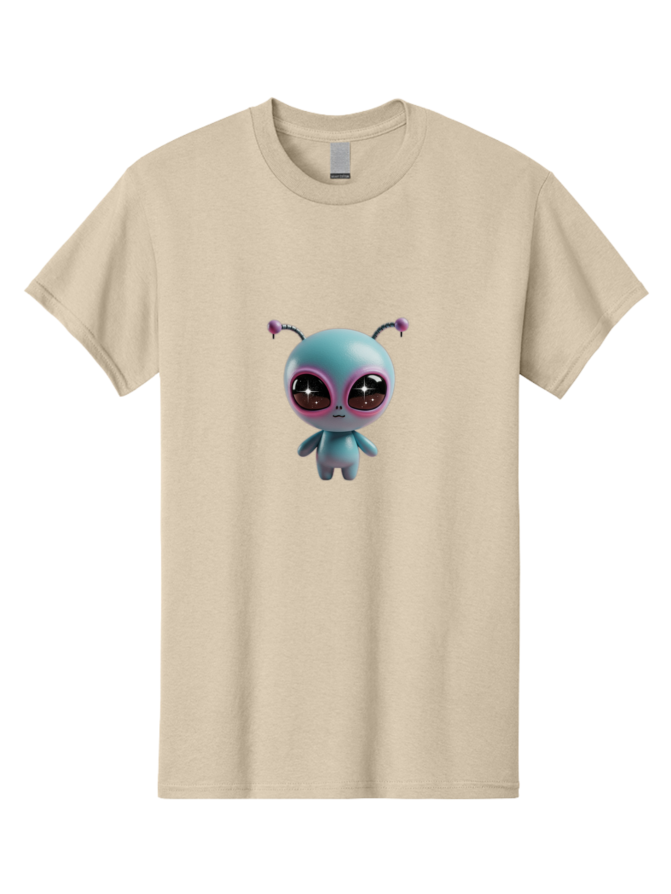 Alien-Character Men'S Graphic Tee, 100% Cotton, Comfortable Casual Summer Wear, Machine Washable, Cartoon Alien, Pastel Colors, Cute Design, Big Eyes, Smiling Face, Antennae, 3D Illustration, Quirky Character, Futuristic Being, Playful Vibe, Bab623