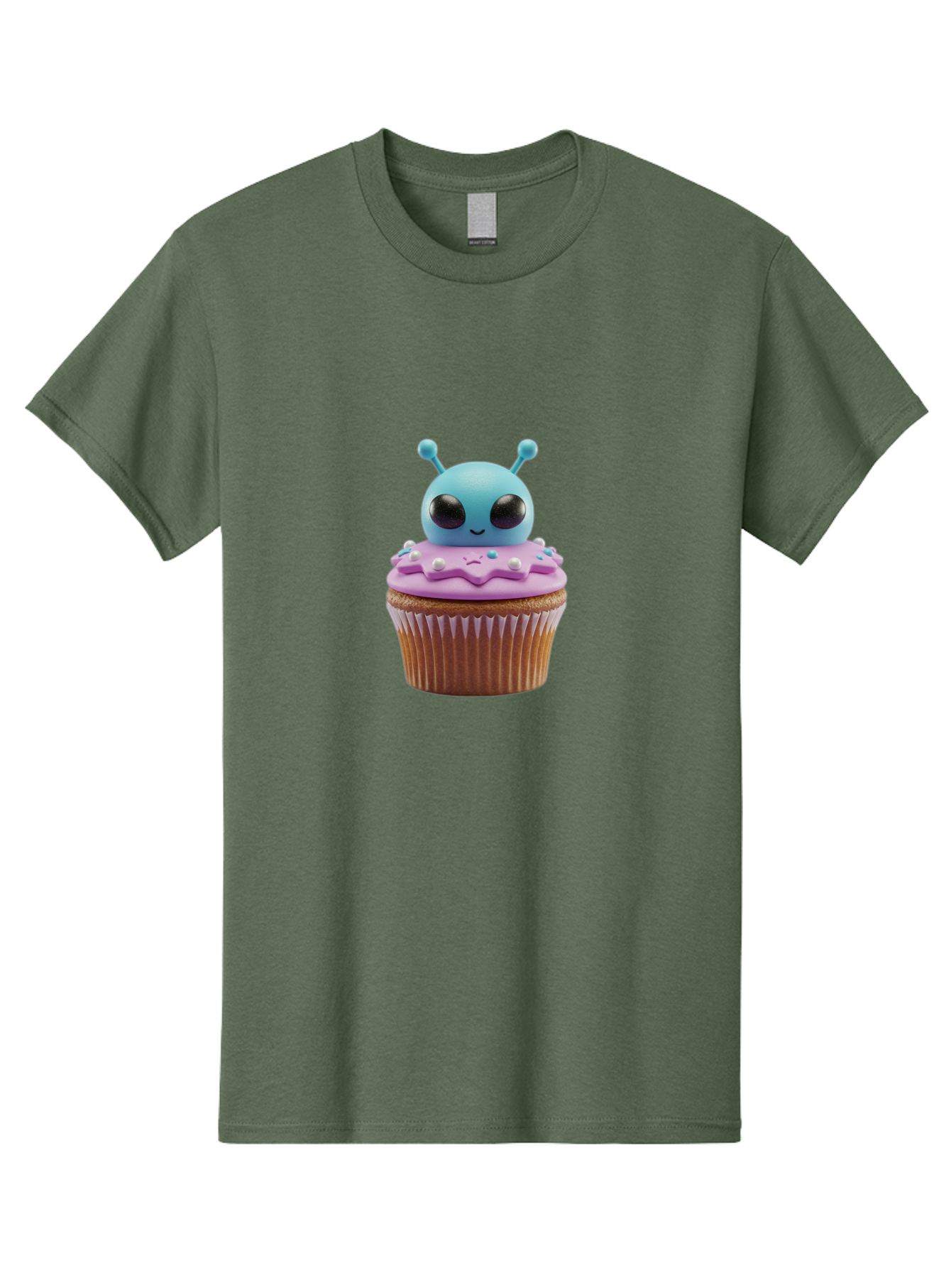 Alien-Cupcake Men'S Graphic Tee, 100% Cotton, Comfortable Casual Summer Wear, Machine Washable, Blue Alien On Top Of Cupcake, Pastel Colors, Whimsical Design, Sweet Treats, Fondant Decoration, Colorful Sprinkles, Dessert Art, Creative Baking Bab625