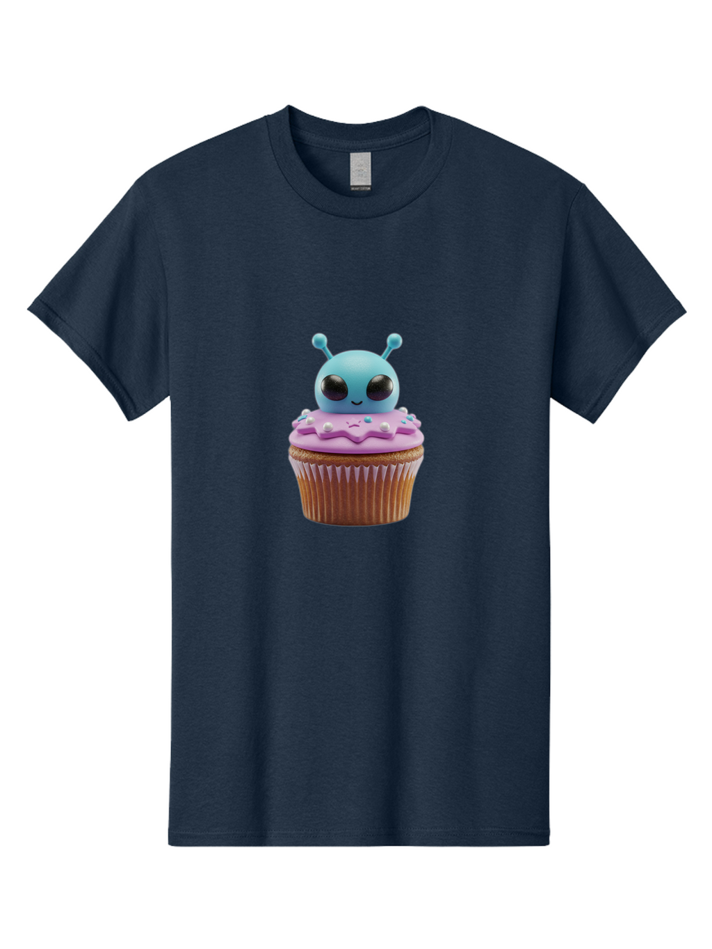 Alien-Cupcake Men'S Graphic Tee, 100% Cotton, Comfortable Casual Summer Wear, Machine Washable, Blue Alien On Top Of Cupcake, Pastel Colors, Whimsical Design, Sweet Treats, Fondant Decoration, Colorful Sprinkles, Dessert Art, Creative Baking Bab625