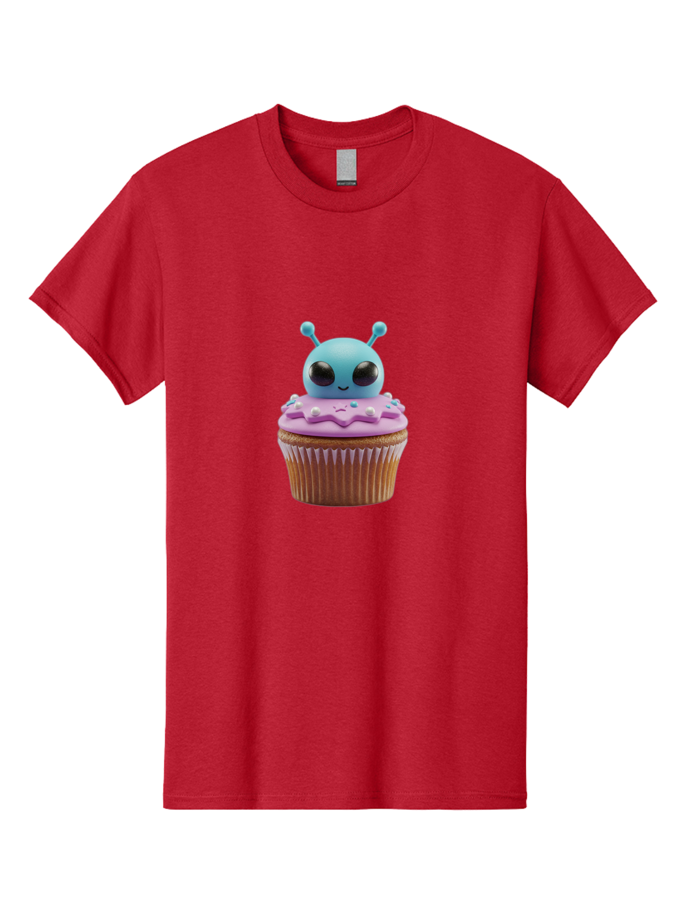 Alien-Cupcake Men'S Graphic Tee, 100% Cotton, Comfortable Casual Summer Wear, Machine Washable, Blue Alien On Top Of Cupcake, Pastel Colors, Whimsical Design, Sweet Treats, Fondant Decoration, Colorful Sprinkles, Dessert Art, Creative Baking Bab625