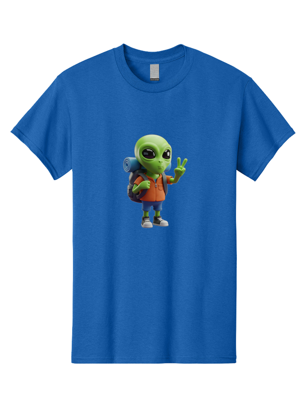 Alien-Hiker Men'S Graphic Tee, 100% Cotton, Comfortable Casual Summer Wear, Machine Washable, Cartoon Alien, Hiking Gear, Peace Sign, Relaxed Pose, 3D Illustration, Casual Clothing, Outdoor Enthusiast, Pop Culture Icon, Fun Design, Bab627