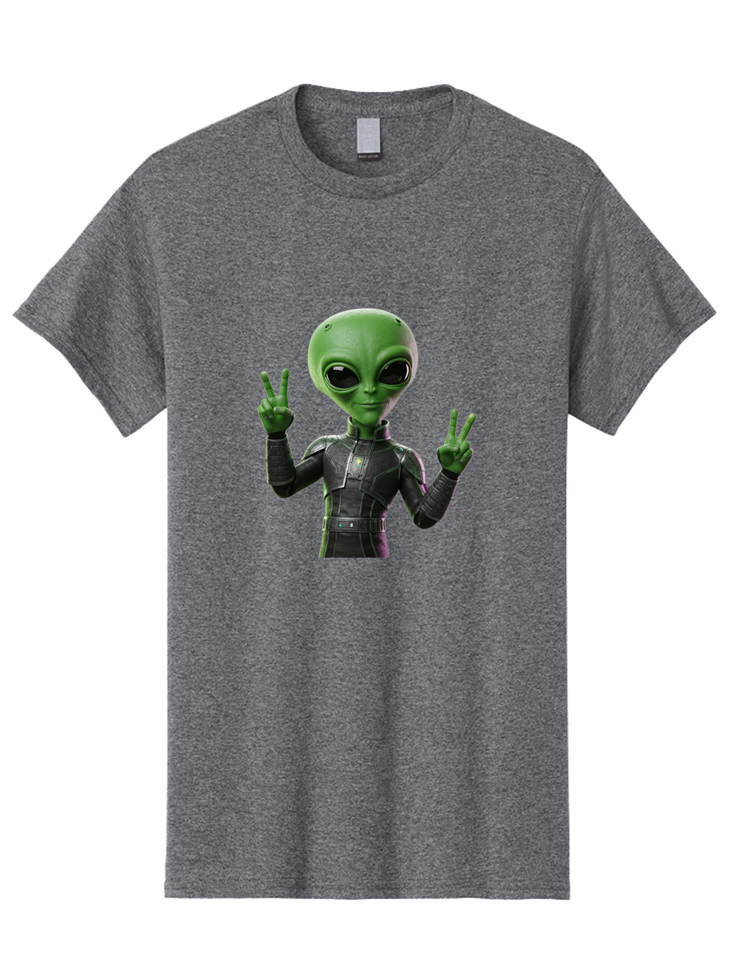 Alien-Peace-Sign-1 Men'S Graphic Tee, 100% Cotton, Comfortable Casual Summer Wear, Machine Washable, Alien Character, Peace Sign Gesture, Extraterrestrial Being, Futuristic Attire, Sci-Fi Design, Friendly Demeanor, Funny Face, V Sign, Bab630