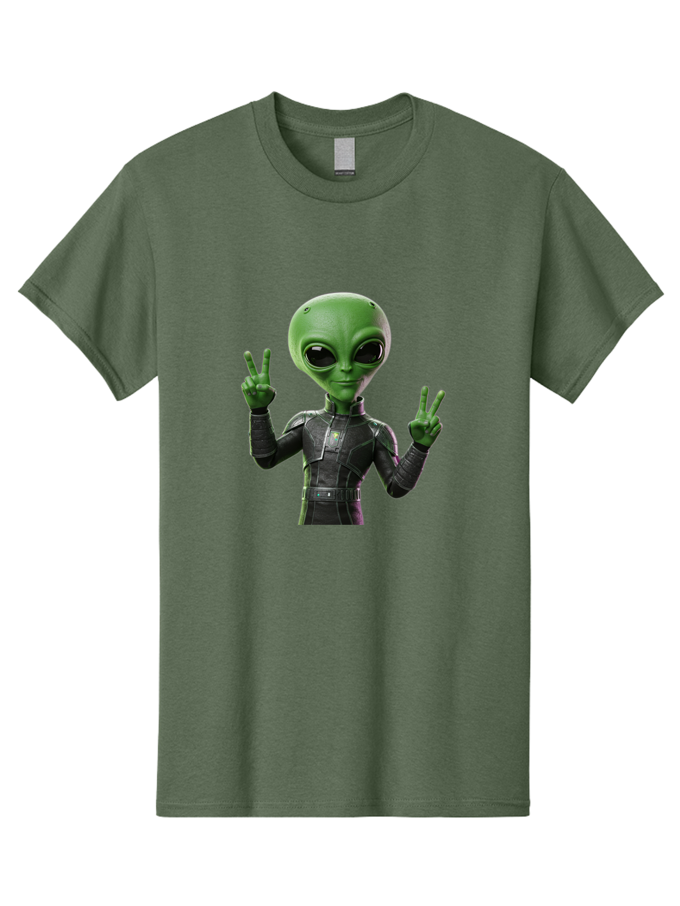 Alien-Peace-Sign-1 Men'S Graphic Tee, 100% Cotton, Comfortable Casual Summer Wear, Machine Washable, Alien Character, Peace Sign Gesture, Extraterrestrial Being, Futuristic Attire, Sci-Fi Design, Friendly Demeanor, Funny Face, V Sign, Bab630