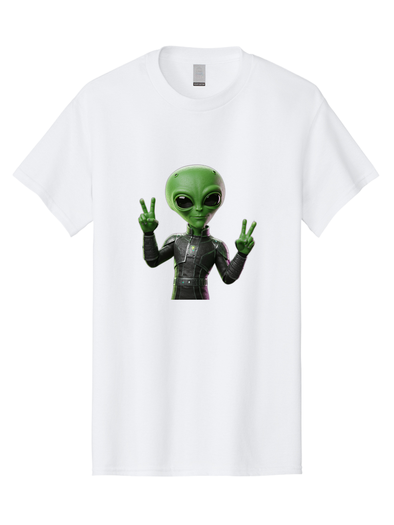 Alien-Peace-Sign-1 Men'S Graphic Tee, 100% Cotton, Comfortable Casual Summer Wear, Machine Washable, Alien Character, Peace Sign Gesture, Extraterrestrial Being, Futuristic Attire, Sci-Fi Design, Friendly Demeanor, Funny Face, V Sign, Bab630