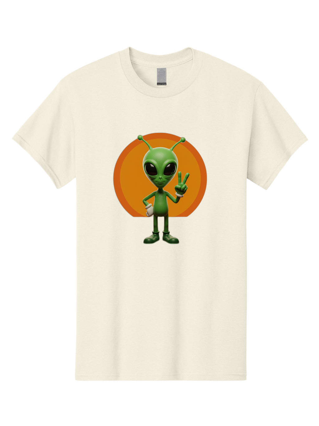 Alien-Peace-Sign Men'S Graphic Tee, 100% Cotton, Comfortable Casual Summer Wear, Machine Washable, Alien Character, Peace Sign, Green Alien, Cartoon Style, Friendly Gesture, Large Eyes, Antennae, Fun Illustration, Cosmic Being Bab633