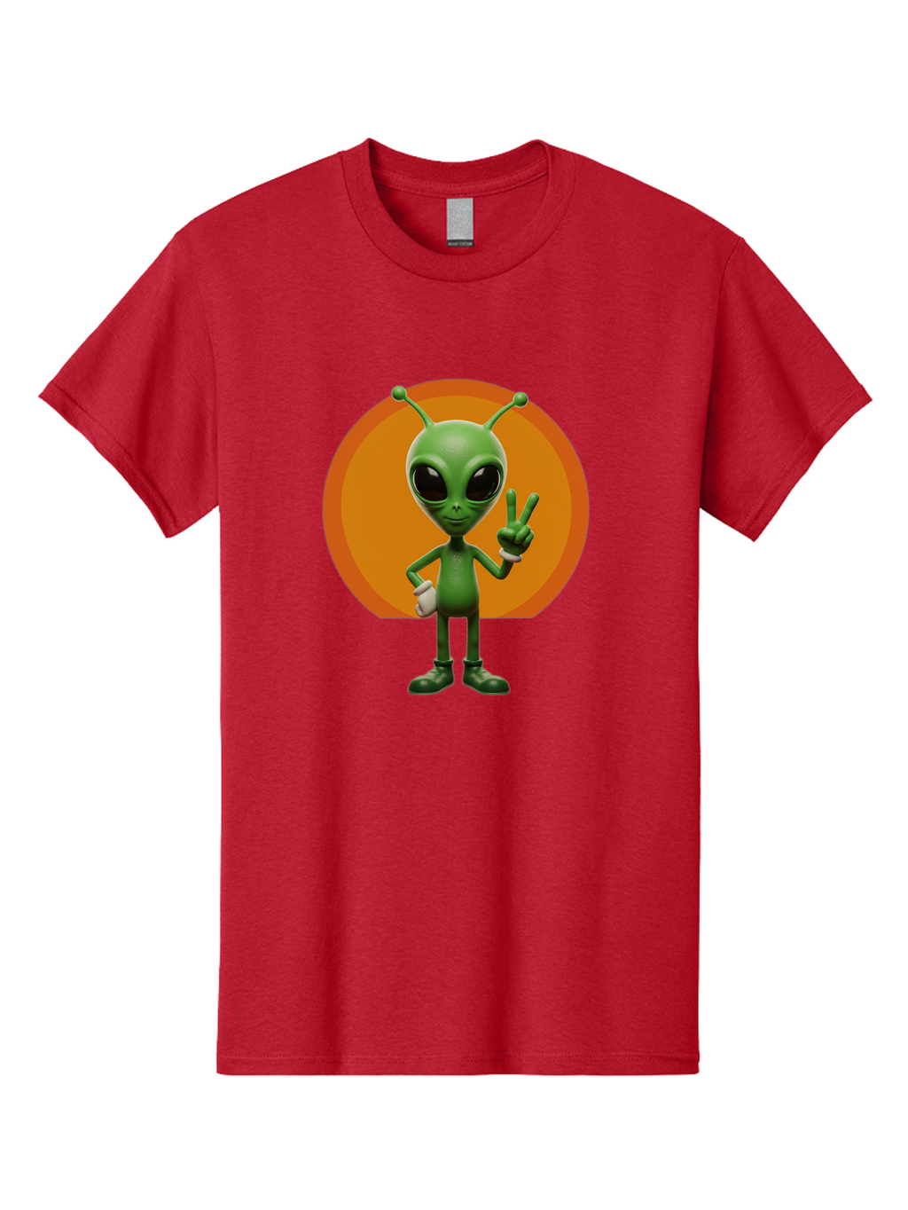 Alien-Peace-Sign Men'S Graphic Tee, 100% Cotton, Comfortable Casual Summer Wear, Machine Washable, Alien Character, Peace Sign, Green Alien, Cartoon Style, Friendly Gesture, Large Eyes, Antennae, Fun Illustration, Cosmic Being Bab633