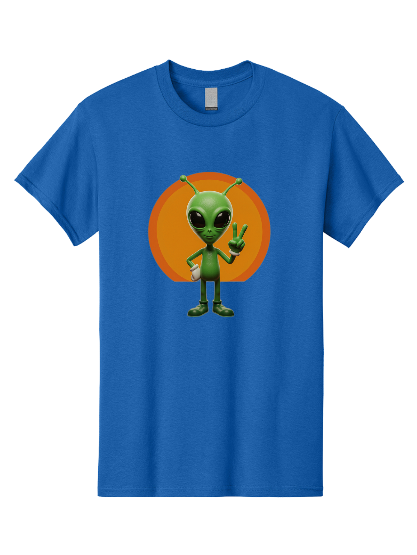 Alien-Peace-Sign Men'S Graphic Tee, 100% Cotton, Comfortable Casual Summer Wear, Machine Washable, Alien Character, Peace Sign, Green Alien, Cartoon Style, Friendly Gesture, Large Eyes, Antennae, Fun Illustration, Cosmic Being Bab633