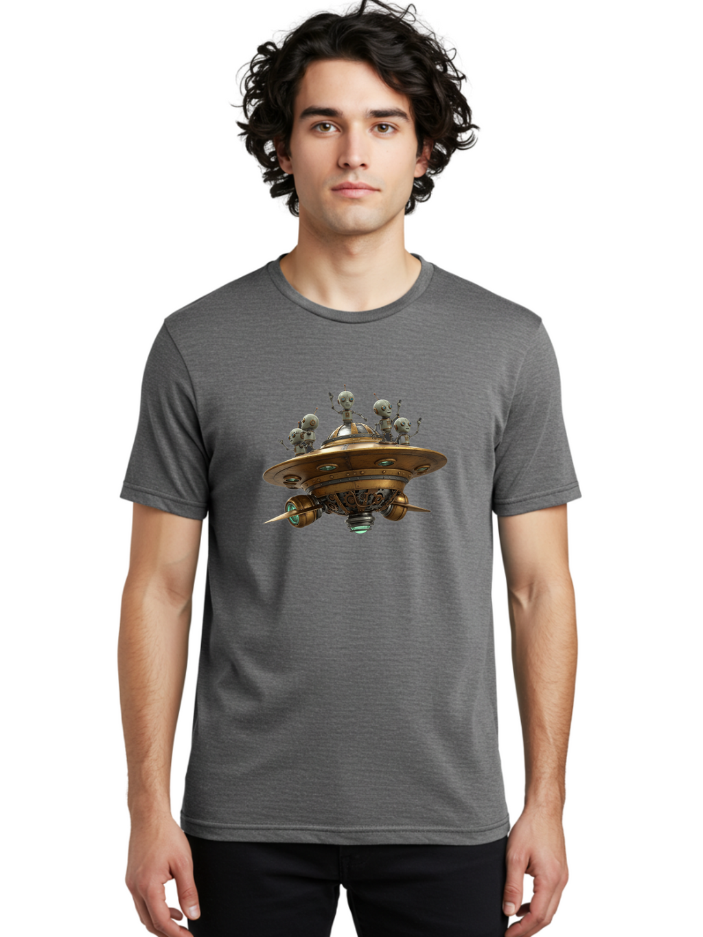 Alien-Ufo Men'S Graphic Tee, 100% Cotton, Comfortable Casual Summer Wear, Machine Washable, Flying Saucer, Extraterrestrial Life, Alien Spacecraft, Sci-Fi, Futuristic Technology, Silver Spaceship, Ufo Sighting, Alien Invasion, Robot Aliens Bab635