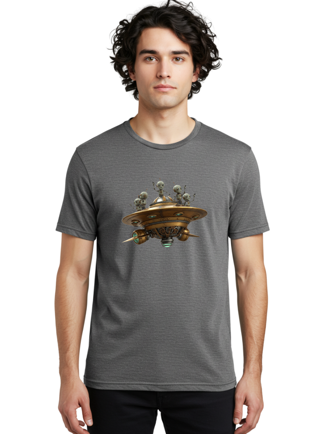 Alien-Ufo Men'S Graphic Tee, 100% Cotton, Comfortable Casual Summer Wear, Machine Washable, Flying Saucer, Extraterrestrial Life, Alien Spacecraft, Sci-Fi, Futuristic Technology, Silver Spaceship, Ufo Sighting, Alien Invasion, Robot Aliens Bab635