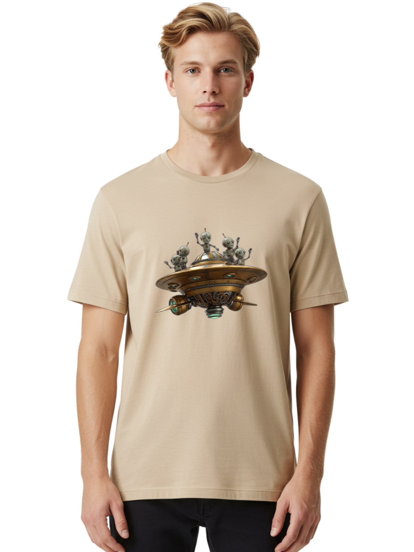 Alien-Ufo Men'S Graphic Tee, 100% Cotton, Comfortable Casual Summer Wear, Machine Washable, Flying Saucer, Extraterrestrial Life, Alien Spacecraft, Sci-Fi, Futuristic Technology, Silver Spaceship, Ufo Sighting, Alien Invasion, Robot Aliens Bab635