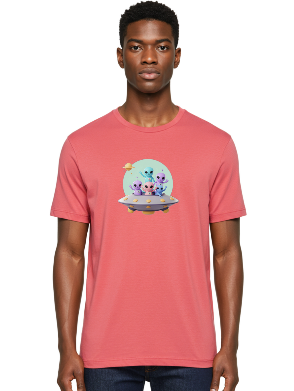 Aliens-In-Ufo Men'S Graphic Tee, 100% Cotton, Comfortable Casual Summer Wear, Machine Washable, Aliens In Ufo, Cartoon Characters, Science Fiction, Extraterrestrial Life, Ufo Sighting, Alien Invasion, Space Travel, Fantastical Creatures, Bab637