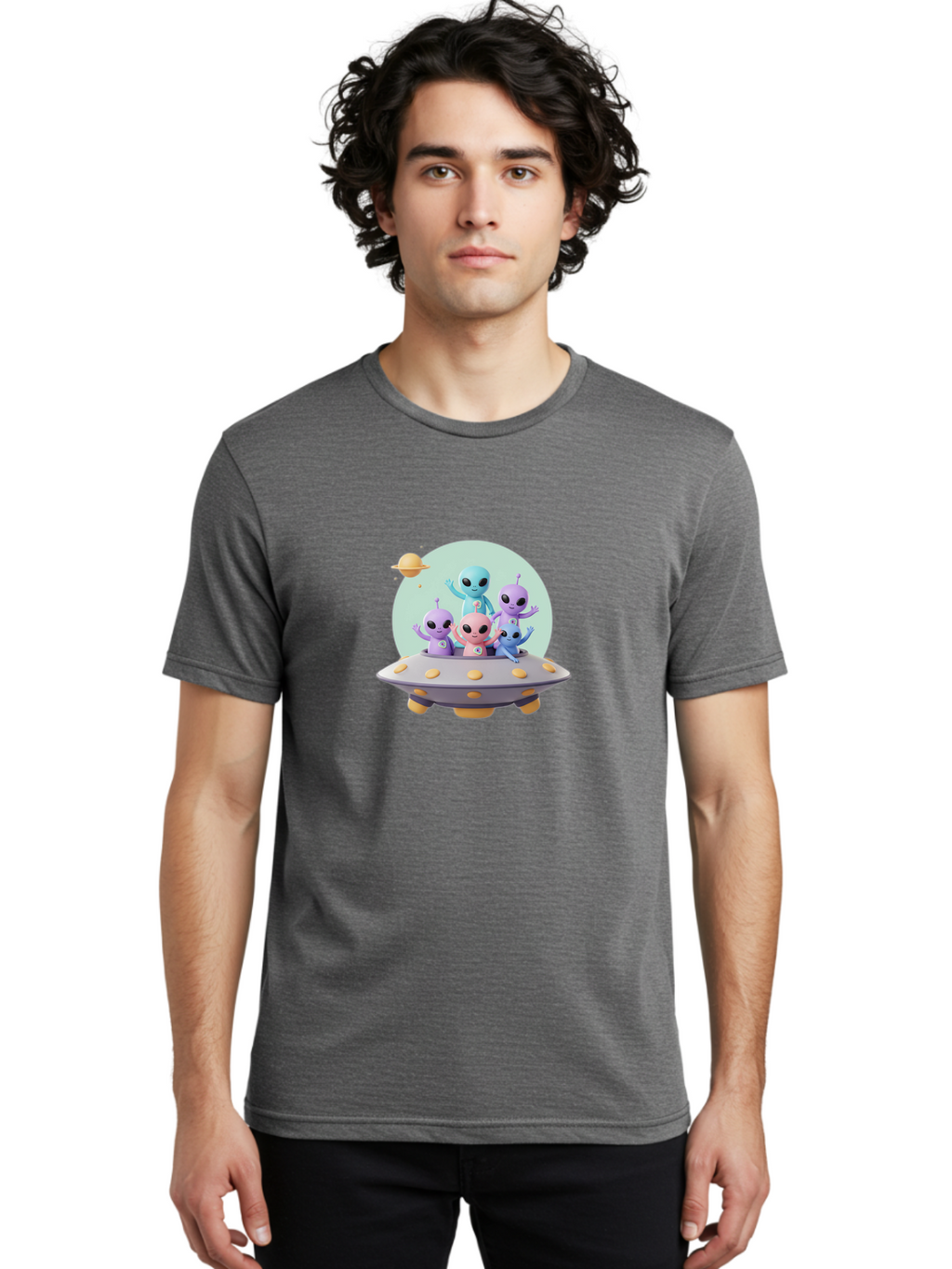 Aliens-In-Ufo Men'S Graphic Tee, 100% Cotton, Comfortable Casual Summer Wear, Machine Washable, Aliens In Ufo, Cartoon Characters, Science Fiction, Extraterrestrial Life, Ufo Sighting, Alien Invasion, Space Travel, Fantastical Creatures, Bab637