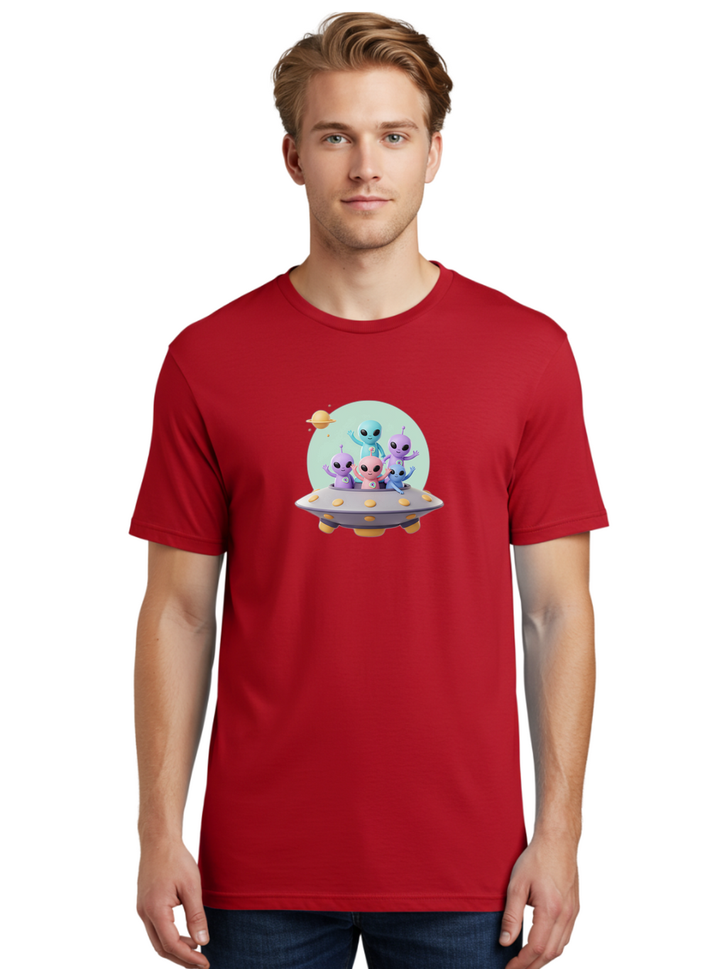 Aliens-In-Ufo Men'S Graphic Tee, 100% Cotton, Comfortable Casual Summer Wear, Machine Washable, Aliens In Ufo, Cartoon Characters, Science Fiction, Extraterrestrial Life, Ufo Sighting, Alien Invasion, Space Travel, Fantastical Creatures, Bab637