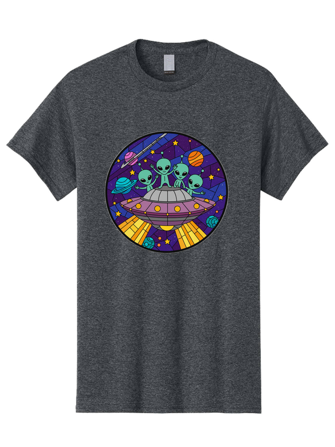 Aliens-On-Ufo-1 Men'S Graphic Tee, 100% Cotton, Comfortable Casual Summer Wear, Machine Washable, Aliens On A Spaceship, Cartoon Aliens, Ufo Sighting, Extraterrestrial Life, Space Travel, Planetary Exploration, Intergalactic Adventure, Bab639