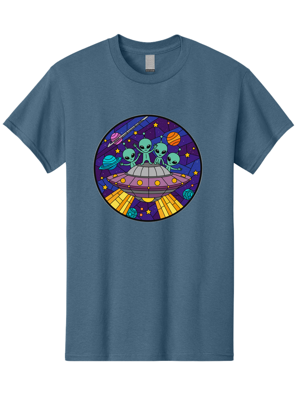Aliens-On-Ufo-1 Men'S Graphic Tee, 100% Cotton, Comfortable Casual Summer Wear, Machine Washable, Aliens On A Spaceship, Cartoon Aliens, Ufo Sighting, Extraterrestrial Life, Space Travel, Planetary Exploration, Intergalactic Adventure, Bab639