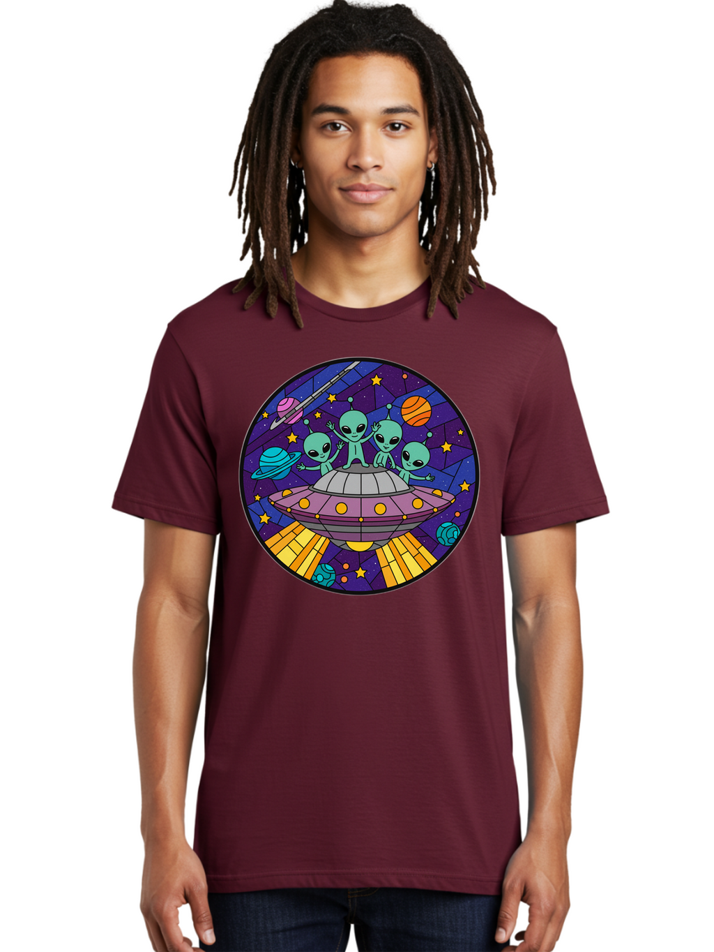Aliens-On-Ufo-1 Men'S Graphic Tee, 100% Cotton, Comfortable Casual Summer Wear, Machine Washable, Aliens On A Spaceship, Cartoon Aliens, Ufo Sighting, Extraterrestrial Life, Space Travel, Planetary Exploration, Intergalactic Adventure, Bab639