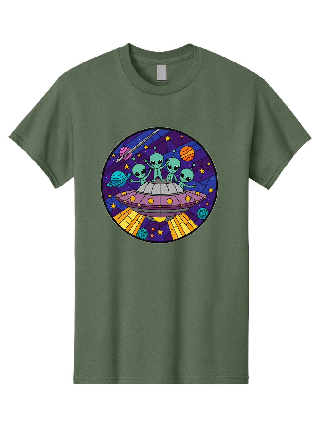 Aliens-On-Ufo-1 Men'S Graphic Tee, 100% Cotton, Comfortable Casual Summer Wear, Machine Washable, Aliens On A Spaceship, Cartoon Aliens, Ufo Sighting, Extraterrestrial Life, Space Travel, Planetary Exploration, Intergalactic Adventure, Bab639