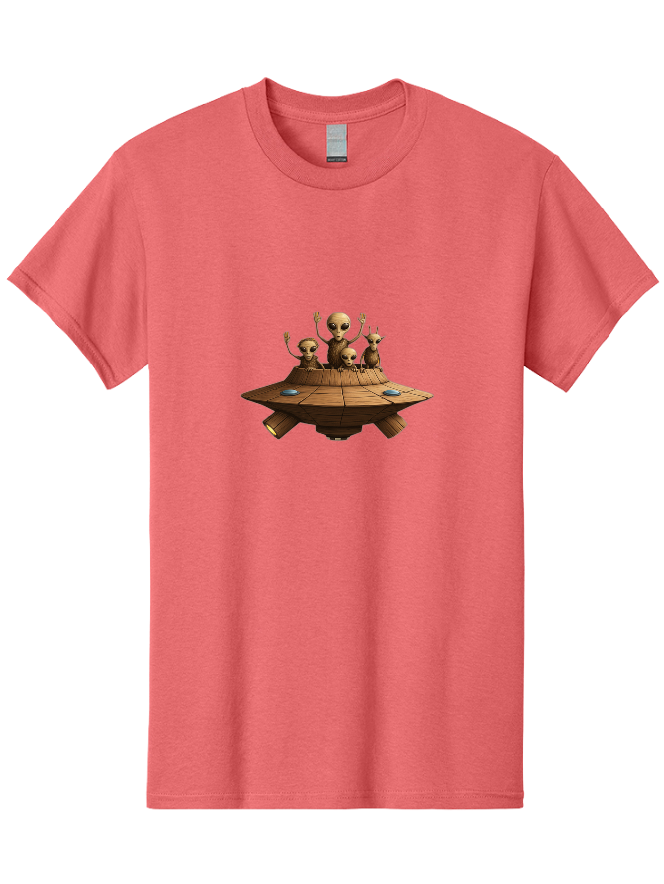 Aliens-On-Ufo-2 Men'S Graphic Tee, 100% Cotton, Comfortable Casual Summer Wear, Machine Washable, Aliens On Spaceship, Ufo Sighting, Extraterrestrial Life, Alien Family, Flying Saucer, Cartoon Style, Humorous Alien Encounter, Sci-Fi Humor, Bab640