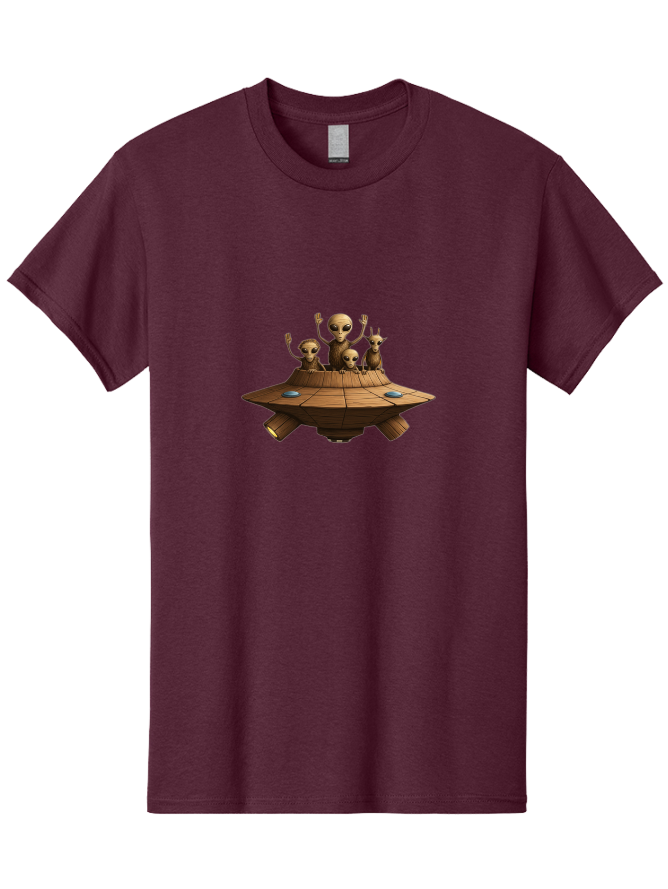 Aliens-On-Ufo-2 Men'S Graphic Tee, 100% Cotton, Comfortable Casual Summer Wear, Machine Washable, Aliens On Spaceship, Ufo Sighting, Extraterrestrial Life, Alien Family, Flying Saucer, Cartoon Style, Humorous Alien Encounter, Sci-Fi Humor, Bab640