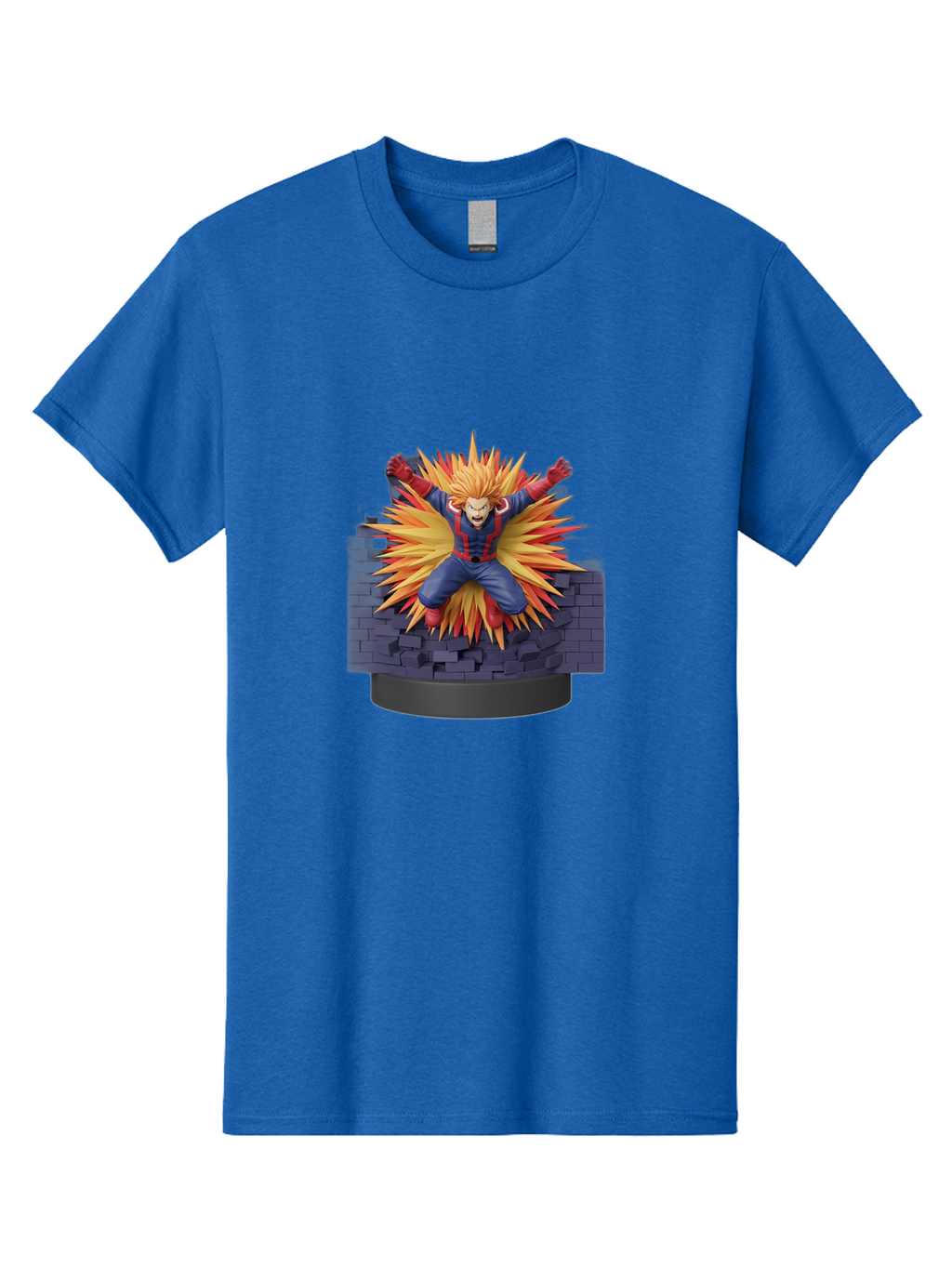 All-Might Men'S Graphic Tee, 100% Cotton, Comfortable Casual Summer Wear, Machine Washable, Anime Figurine, Action Figure, All Might, My Hero Academia, Intense Expression, Dynamic Pose, Blue And Red Costume, Dramatic Explosion, 3D Model, Bab643