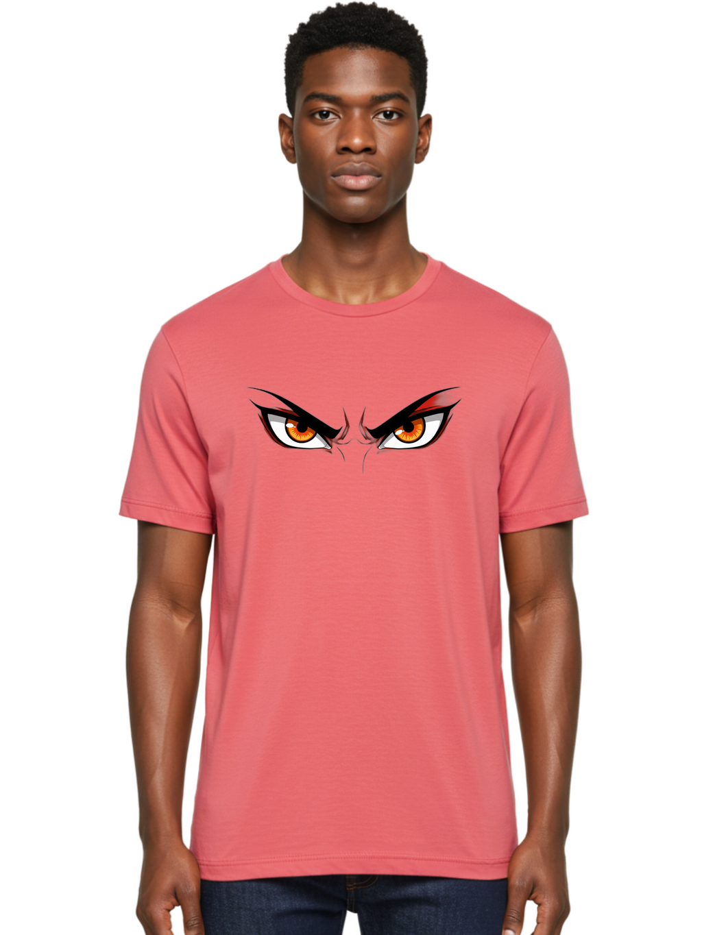 Angry-Eyes-1 Men'S Graphic Tee, 100% Cotton, Comfortable Casual Summer Wear, Machine Washable, Menacing Stare, Angry Eyes, Intense Gaze, Dramatic Eye Makeup, Anime Style, Cartoonish Illustration, Fierce Expression, Eye Contact Bab645