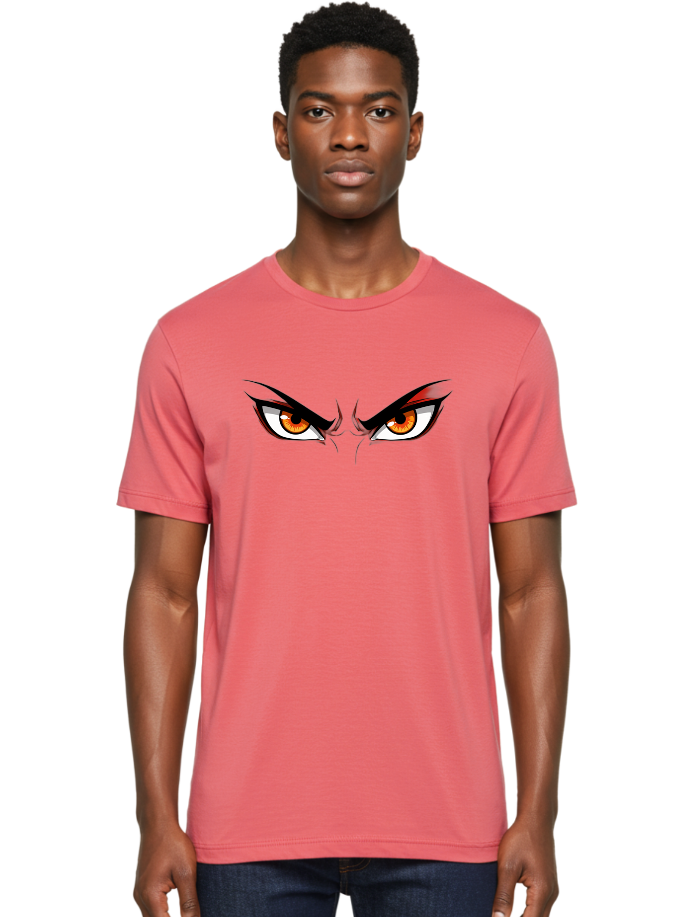 Angry-Eyes-1 Men'S Graphic Tee, 100% Cotton, Comfortable Casual Summer Wear, Machine Washable, Menacing Stare, Angry Eyes, Intense Gaze, Dramatic Eye Makeup, Anime Style, Cartoonish Illustration, Fierce Expression, Eye Contact Bab645