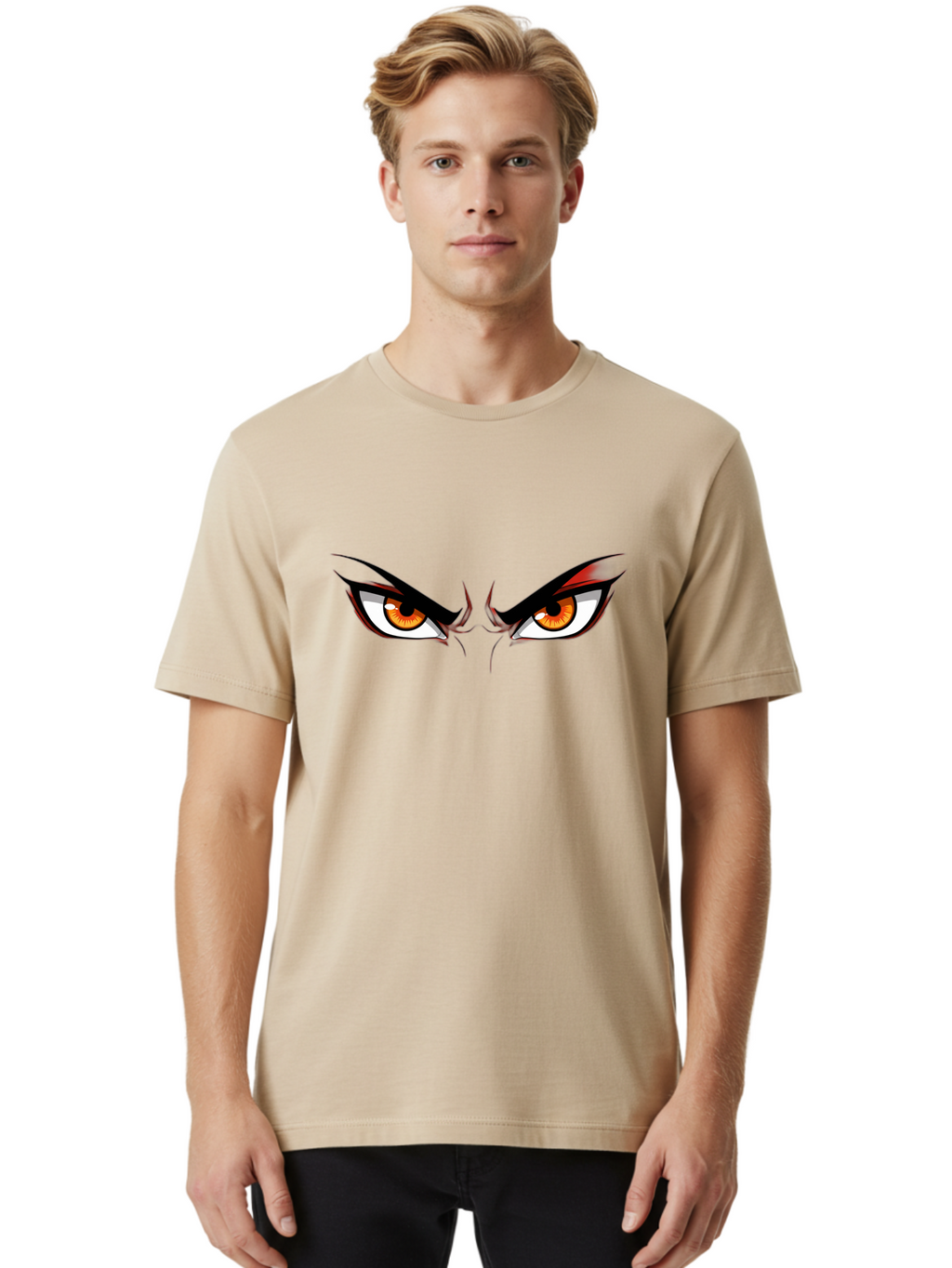 Angry-Eyes-1 Men'S Graphic Tee, 100% Cotton, Comfortable Casual Summer Wear, Machine Washable, Menacing Stare, Angry Eyes, Intense Gaze, Dramatic Eye Makeup, Anime Style, Cartoonish Illustration, Fierce Expression, Eye Contact Bab645