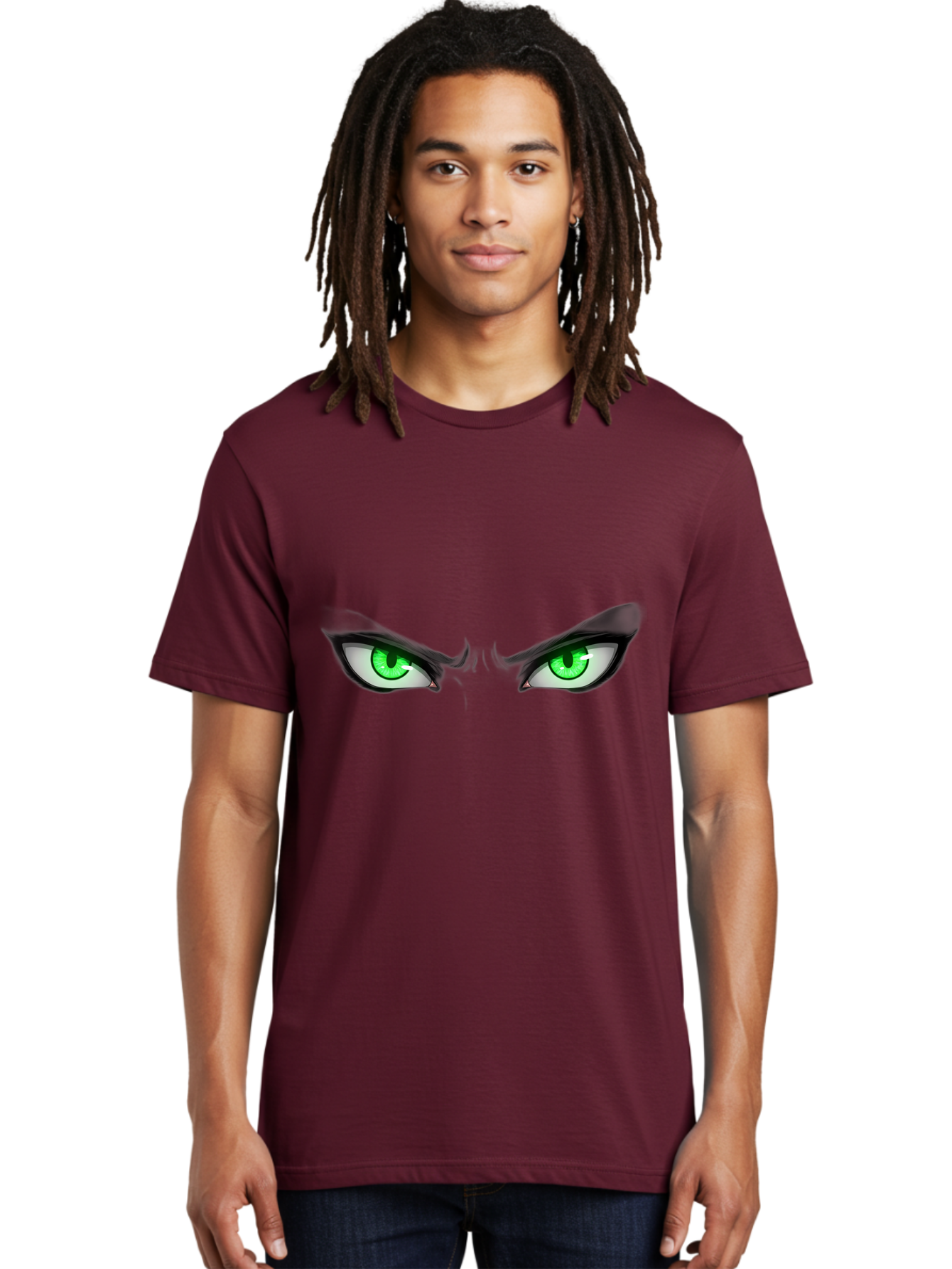 Angry-Eyes Men'S Graphic Tee, 100% Cotton, Comfortable Casual Summer Wear, Machine Washable, Menacing Stare, Intense Gaze, Green Eyes, Anime Style, Aggressive Expression, Bold Eyebrows, Cartoon Character, Dramatic Look Bab646