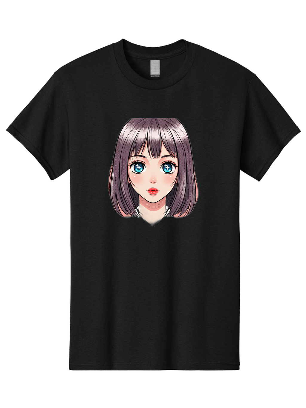 Anime-Girl Men'S Graphic Tee, 100% Cotton, Comfortable Casual Summer Wear, Machine Washable, Anime Girl, Manga Style, Blue Eyes, Short Hair, Bangs, Cartoon Character, Vibrant Colors, Kawaii Art, Digital Illustration, Young Female Character, Bab648