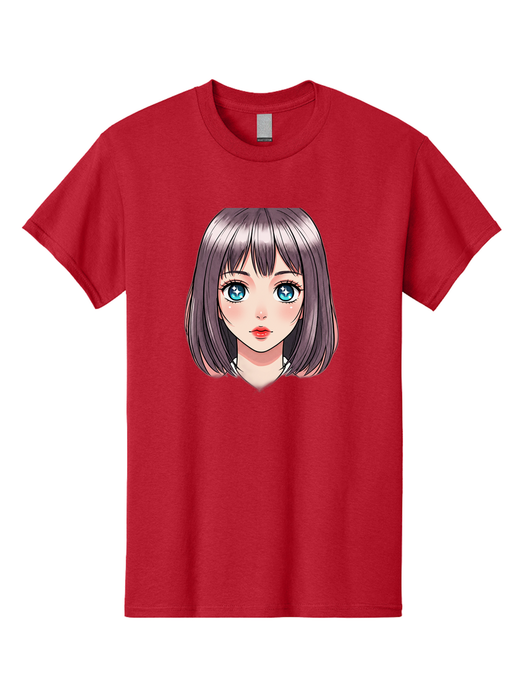 Anime-Girl Men'S Graphic Tee, 100% Cotton, Comfortable Casual Summer Wear, Machine Washable, Anime Girl, Manga Style, Blue Eyes, Short Hair, Bangs, Cartoon Character, Vibrant Colors, Kawaii Art, Digital Illustration, Young Female Character, Bab648