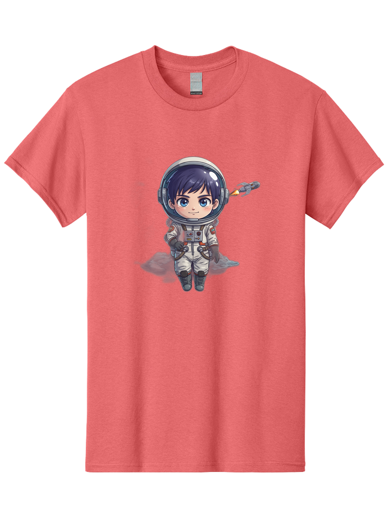 Astronaut-Boy Men'S Graphic Tee, 100% Cotton, Comfortable Casual Summer Wear, Machine Washable, Cartoon Astronaut, Chibi Character, Space Suit, Helmet, Blue Eyes, Dark Hair, Rocket Pack, Adventure, Cartoon Style, Kawaii Art, Futuristic, Bab649