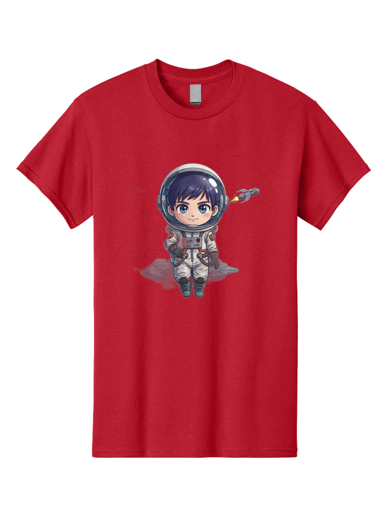 Astronaut-Boy Men'S Graphic Tee, 100% Cotton, Comfortable Casual Summer Wear, Machine Washable, Cartoon Astronaut, Chibi Character, Space Suit, Helmet, Blue Eyes, Dark Hair, Rocket Pack, Adventure, Cartoon Style, Kawaii Art, Futuristic, Bab649