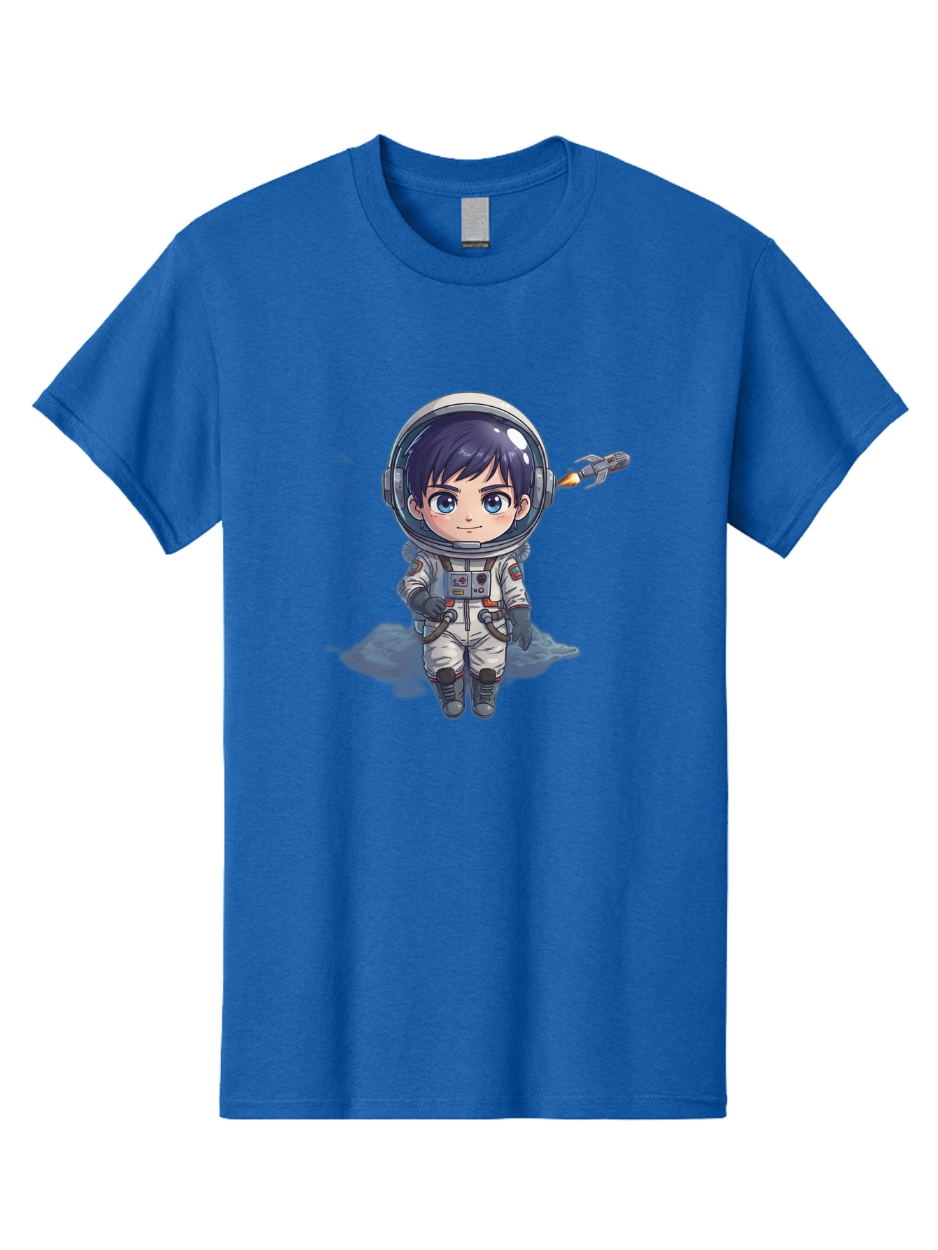 Astronaut-Boy Men'S Graphic Tee, 100% Cotton, Comfortable Casual Summer Wear, Machine Washable, Cartoon Astronaut, Chibi Character, Space Suit, Helmet, Blue Eyes, Dark Hair, Rocket Pack, Adventure, Cartoon Style, Kawaii Art, Futuristic, Bab649