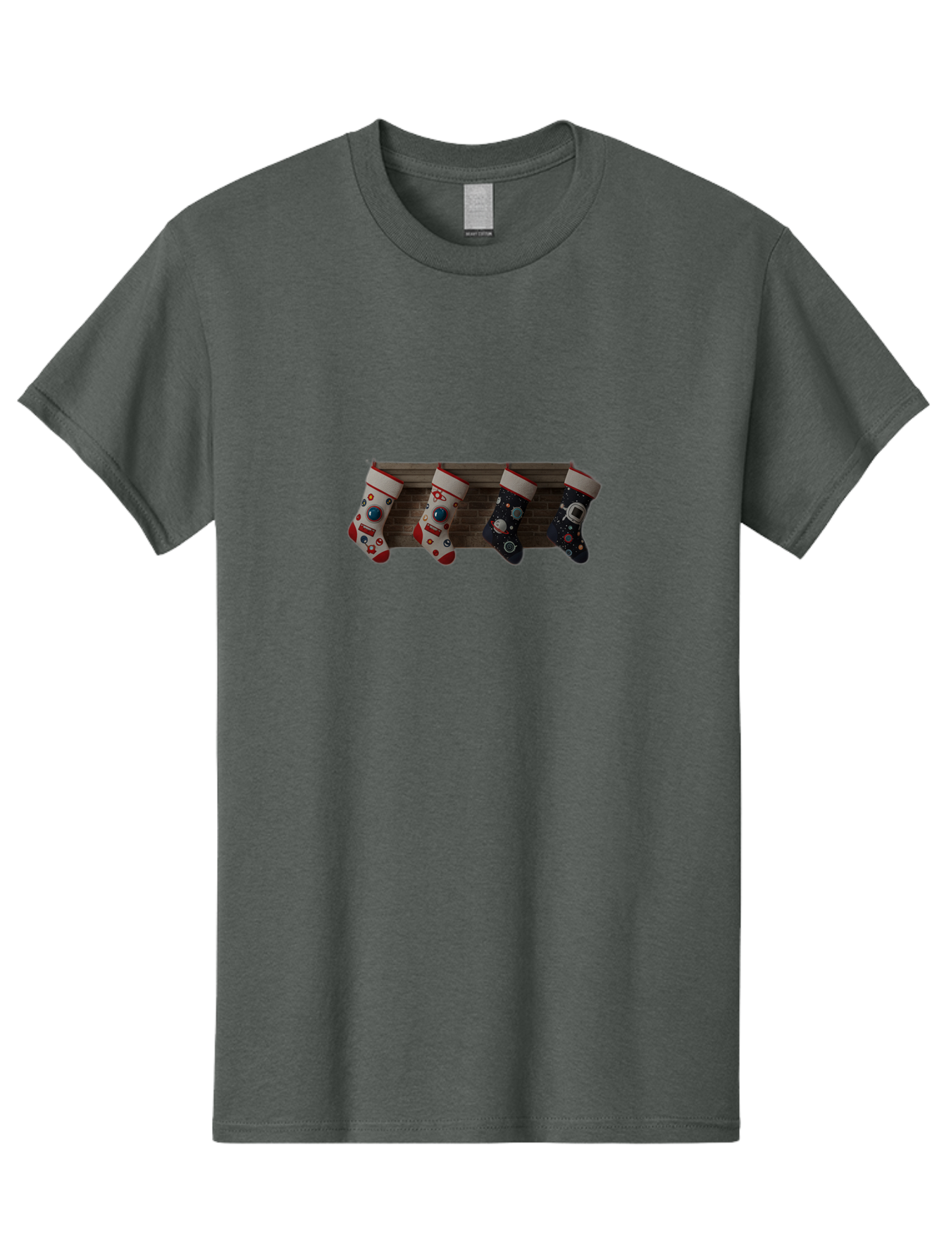 Astronaut-Christmas-Stockings Men'S Graphic Tee, 100% Cotton, Comfortable Casual Summer Wear, Machine Washable, Christmas Stockings, Holiday Decor, Festive Socks, Holiday Cheer, Wall Decoration, Brick Wall, Christmas Celebration, Bab650