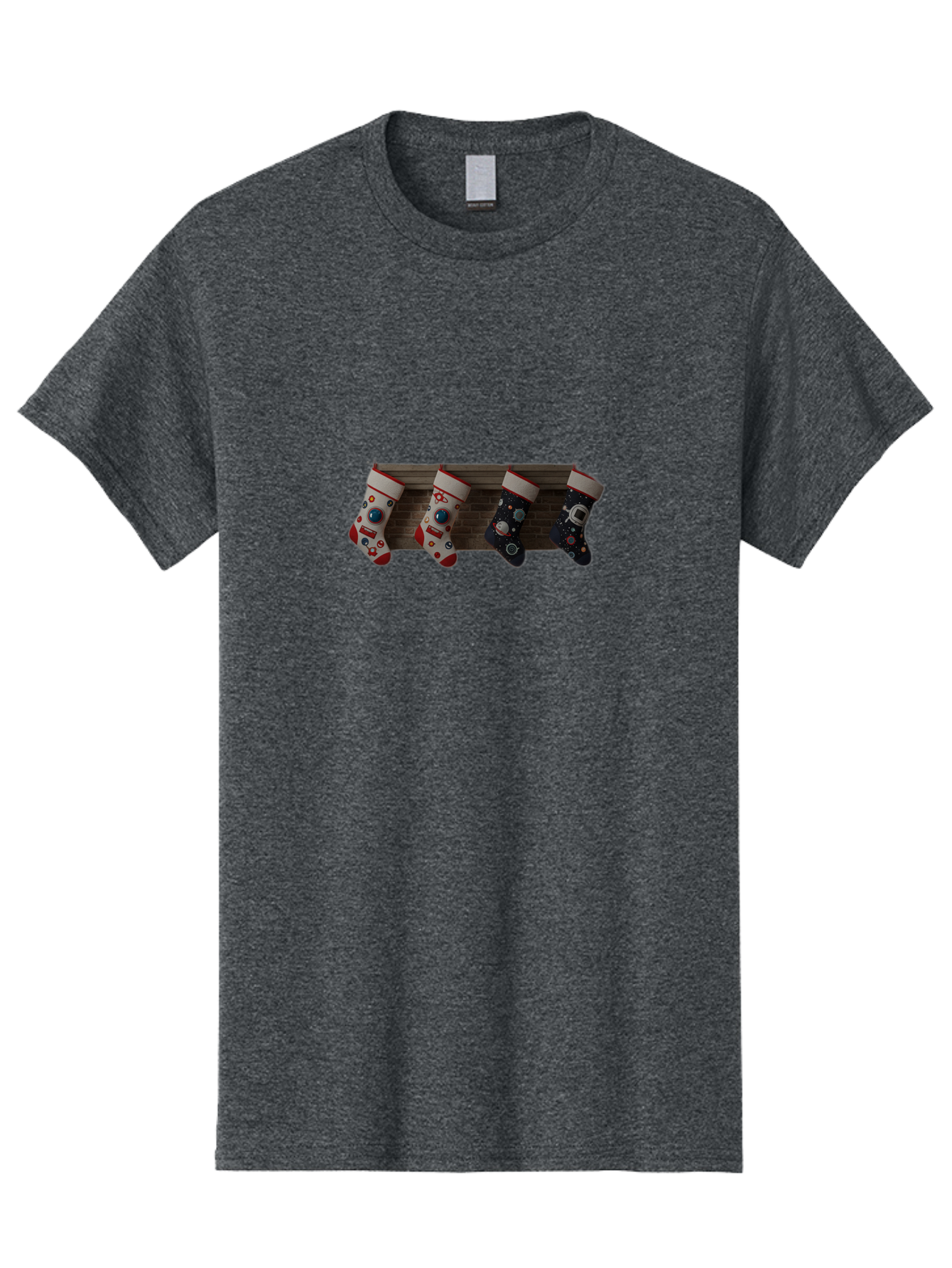 Astronaut-Christmas-Stockings Men'S Graphic Tee, 100% Cotton, Comfortable Casual Summer Wear, Machine Washable, Christmas Stockings, Holiday Decor, Festive Socks, Holiday Cheer, Wall Decoration, Brick Wall, Christmas Celebration, Bab650