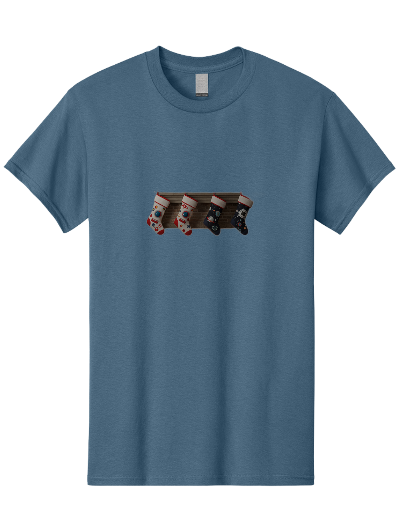 Astronaut-Christmas-Stockings Men'S Graphic Tee, 100% Cotton, Comfortable Casual Summer Wear, Machine Washable, Christmas Stockings, Holiday Decor, Festive Socks, Holiday Cheer, Wall Decoration, Brick Wall, Christmas Celebration, Bab650