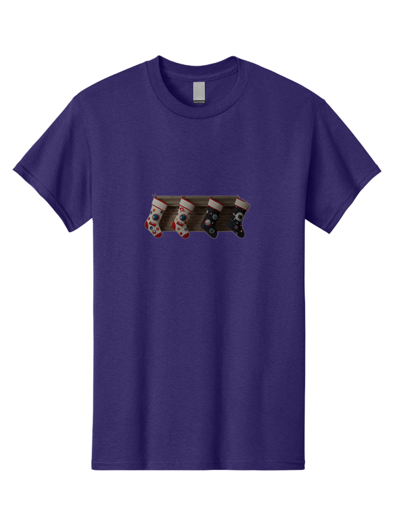 Astronaut-Christmas-Stockings Men'S Graphic Tee, 100% Cotton, Comfortable Casual Summer Wear, Machine Washable, Christmas Stockings, Holiday Decor, Festive Socks, Holiday Cheer, Wall Decoration, Brick Wall, Christmas Celebration, Bab650
